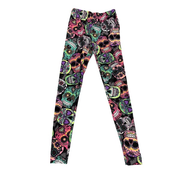 No Boundaries Skull Print Leggings - Colorful Sugar Skull Leggings S - Picture 2 of 3